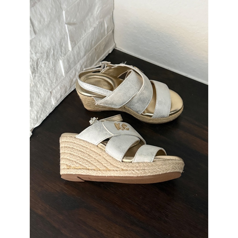 Kenneth Cole Girls Silver Metallic Espadrille Wedge Sandals Size 13